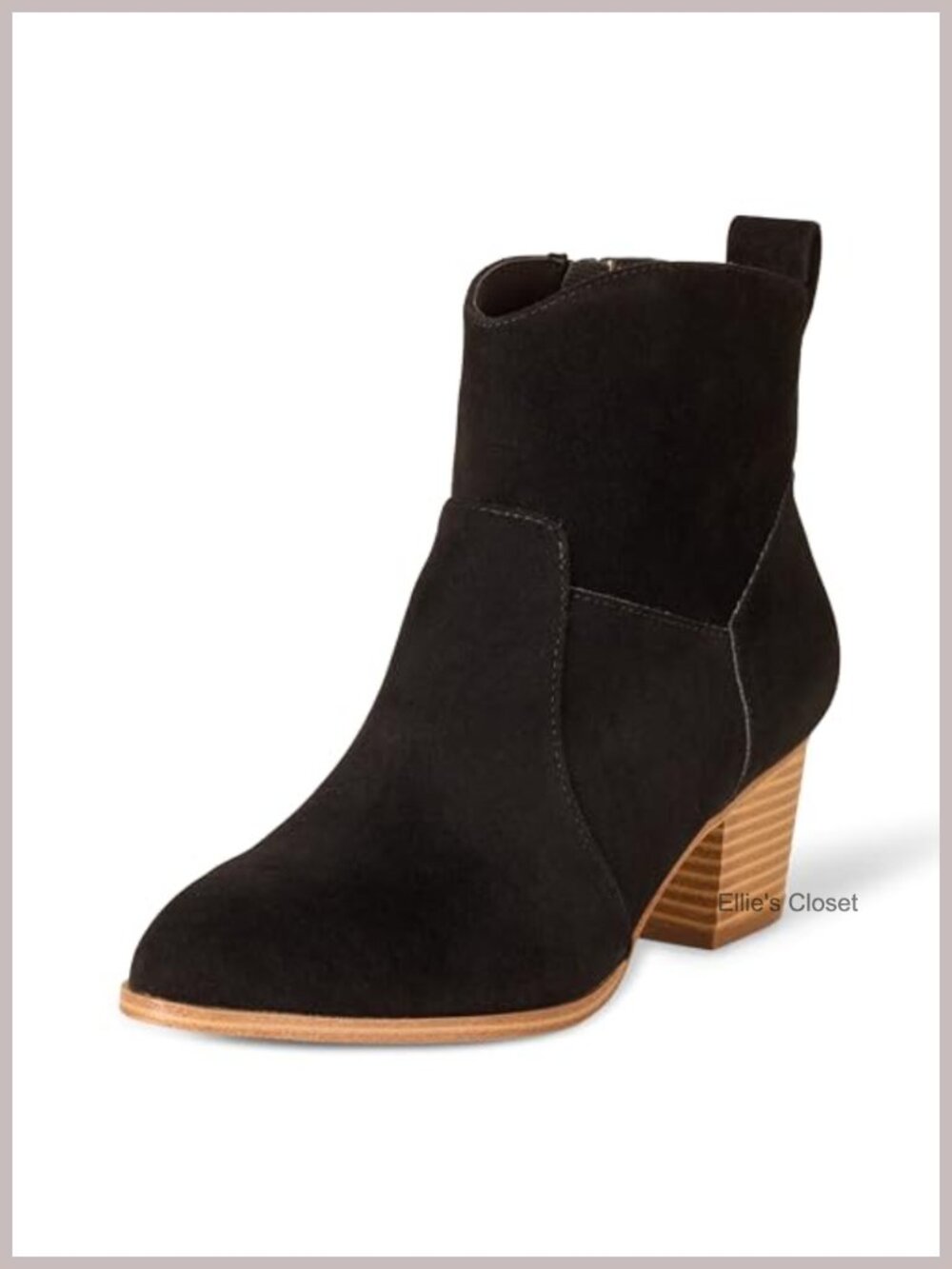 Western Ankle Booties Faux Suede Memory Foam Stacked Heel Zip Up